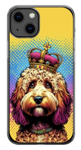 EZB Pop-Art-Schutzhülle für iPhone 13 mit Cockapoo-Hund, flexible, stoßdämpfende Kanten, cooles, buntes abstraktes Gelb, King Cockapoo von EZB