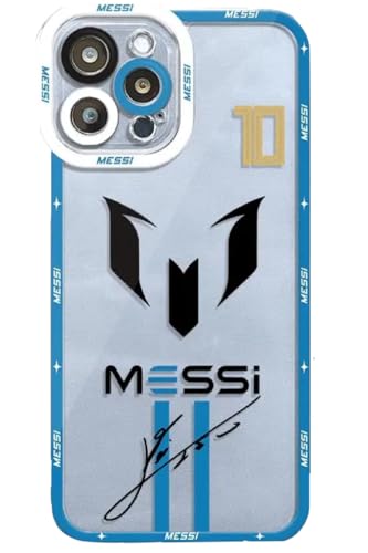 EZB Schutzhülle für iPhone 15 Pro Max mit Lionel Messi-Motiv, flexibel, stoßdämpfend, coole Handyhülle, Messi Clear Case, Blau von EZB