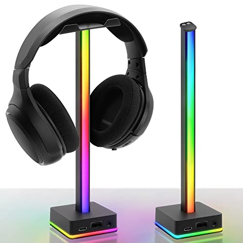 EZDIY-FAB USB LED Light Bar Halterung für Kopfhörer, Desktop Hintergrundbeleuchtung RGB Atmosphere 50 integrierte Farbmodi, Halterung für Kopfhörer für Gamer Gaming PC PS5 Zubehör Desk-Schwarz von EZDIY-FAB