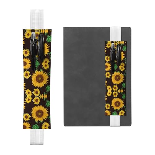 Schöner Sonnenblumen-Druck, verstellbarer Gummiband, Stifthalter, PU-Leder, Stifteetui für Hardcover-Tagebücher, Notizbücher von EZDLOWVBA