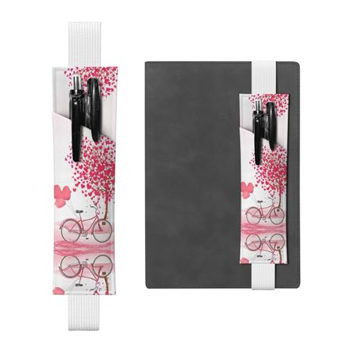 Valentinstag Romantische Herzbäume Fahrrad Druck Verstellbares Gummiband Stifthalter PU Leder Stifteetui Tasche für Hardcover Journals, Notizbücher von EZDLOWVBA