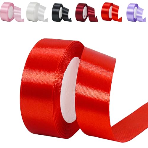 15 mm rotes Band zum Basteln von Geschenken, 23 m rotes Polyester, doppelseitiges Satinband, Geschenkband, Weihnachtsband, Geschenkverpackung, dickes Stoffband für Geschenke, Blumensträuße, Kuchen, von EZVFIRPDFZ