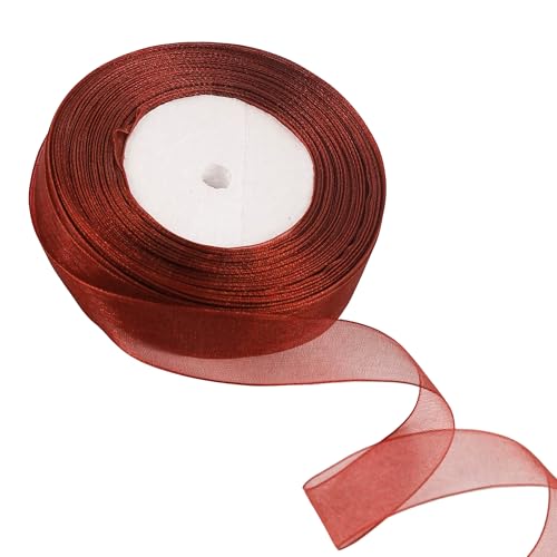 20 mm weinrotes Organzaband zum Verpacken von Geschenken, 45 m, weinrotes Organzaband, 20 mm Organza-Chiffonband, dickes Band für Geschenkverpackung, Haarschleife, Weihnachtsband, Kuchen, Hochzeit, von EZVFIRPDFZ