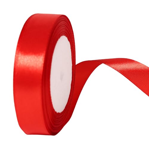 25 mm rotes Satinband für Geschenkverpackungen, 22 m Stoffband zum Basteln, Nähen, Weihnachten, Haarschleifen und Kuchendekoration von EZVFIRPDFZ