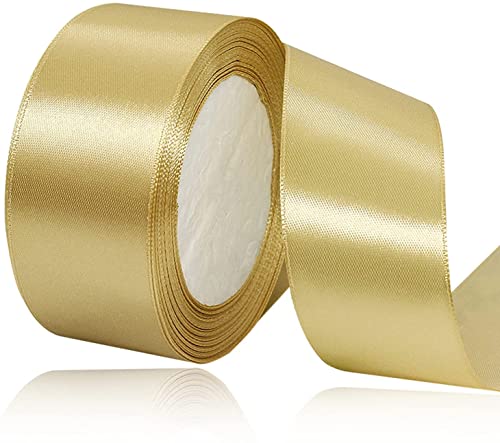 Goldfarbenes Satinband, 25 mm, 23 m, einfarbig, Stoffband zum Basteln, Geschenkverpackungen, Luftballons, DIY-Nähprojekte, Haarschleifen und Kuchendekoration von EZVFIRPDFZ