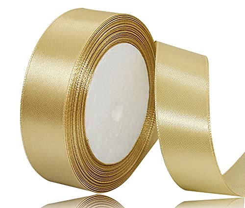 Goldfarbenes Satinband, 25 mm, 23 m, einfarbig, Stoffband zum Basteln, Geschenkverpackungen, Luftballons, DIY-Nähprojekte, Haarschleifen und Kuchendekoration von EZVFIRPDFZ