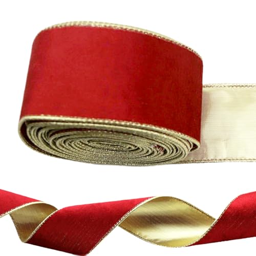 Weihnachtsband, dickes rotes Drahtband, 9 m, rotes Band zum Verpacken von Geschenken, 63 mm breiter Rand, Samtbänder zum Basteln, Weihnachtsbaumschmuck, Weihnachten, Party, Geschenke, Kranz, von EZVFIRPDFZ