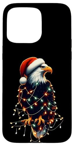 Hülle für iPhone 15 Pro Max Adler mit Weihnachtsmütze und Weihnachtsbeleuchtung Bold Lover USA von Eagle Christmas Products