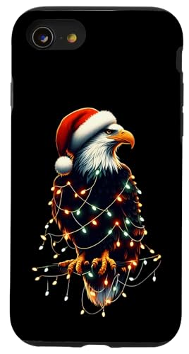 Hülle für iPhone SE (2020) / 7 / 8 Adler mit Weihnachtsmütze und Weihnachtsbeleuchtung Bold Lover USA von Eagle Christmas Products