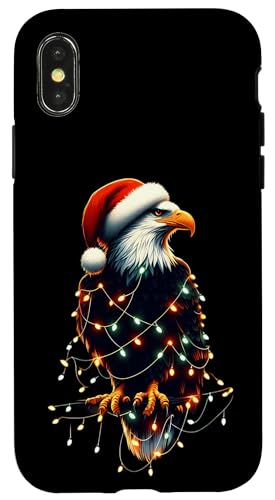 Hülle für iPhone X/XS Adler mit Weihnachtsmütze und Weihnachtsbeleuchtung Bold Lover USA von Eagle Christmas Products