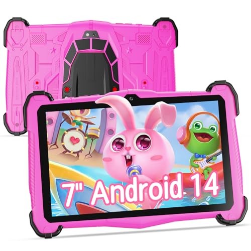 EagleSoar Kinder Tablet 7 Zoll, für Kinder von 3 12 J, Android 14 mit 10GB RAM 64GB ROM 1TB erweiterbar, mit Kinder Lernsoftware iWawa und Kindersicherung, 4000 mAh Akku, Octa Core Prozessor, Rosa von EagleSoar