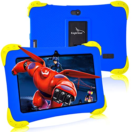 EagleSoar Kinder Tablet Android 12 Kindertablet 7 Zoll, Quad Core 2GB+32 GB, Dual-Kamera, HD-Display, WLAN, Bluetooth, Kindersicherung, Tablet für Kinder Ab 2-12 mit Kindersicherer Hülle(Dunkelblau) von EagleSoar