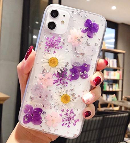 Glitzer Case Kompatibel mit iPhone XS/X Hülle, Ultra dünn weich Silikon Gepresste Getrocknete Blumen Kristall Gel Stoßfest Handyhülle mit weichem TPU-Stoßfänger Cover Schutzhülle, Transparent von Ealetim