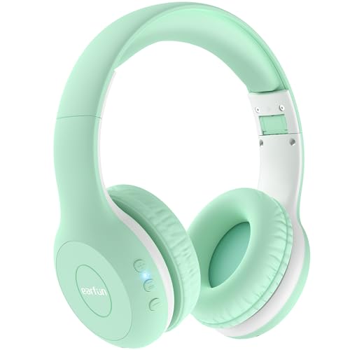 EarFun Bluetooth Kopfhörer Kinder, 85/94dB Lautstärkeregelung, HiFi Sound, HD-Mikrofon, 40 Std Akku, Faltbare, Einstellbar, Kopfhörer Kabellos Bluetooth Kinder für Schule/Reise/PC, Grün von EarFun