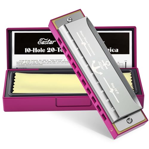 Eastar Major Blues Diatonic Harmonica, 10 Löcher C-Dur Anfänger Mundharmonika für Kinder, Kinder, Erwachsene, Studenten, mit Hartgedeck und Tuch, Pink von Eastar