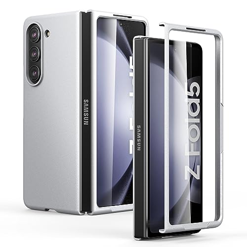 Eastcoo Slim Fit Galaxy Z Fold 5 Hülle, [Eingebaute Klare Harte Frontbildschirmfolie+Harter PC Rückseite] [Mattes Gefühl] rutschfeste Vollkörper Schutzhülle für Samsung Galaxy Z Fold 5 (2023), Silber von Eastcoo