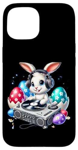 Osterhase DJ Spinning Vinyl Vibes Hülle für iPhone 15 von Easter Bunny DJ Vibes Fun Music Eggs