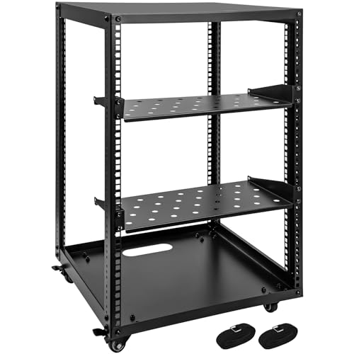 Eastrexon 15U Server-Rack, Netzwerk-Rack mit zwei Regalböden und Lenkrollen, offener Rahmen, AV-Rack mit oberen und unteren Paneelen für Stereo/Computer/Daten/IT-Geräte (L x B x H): 49,6 x 47,7 x 76,9 von Eastrexon