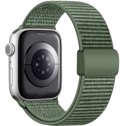 Easuny Loop Armband Kompatibel mit Apple Watch Armband 45mm 44mm 49mm 42mm, Weiche Geflochtene Nylon Band für Apple Watch SE/iWatch Series 9 8 7 6 5 4 3 2 1 Ultra 2/Ultra für Damen Herren, Kieferngrün von Easuny