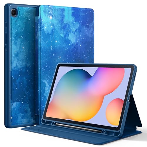 EasyAcc Hülle Book Cover für Samsung Galaxy Tab S6 Lite 2024/2022 / 2020 10,4 Zoll mit S Pen Halter - Dünn Folio Ständer Tablet Schutzhülle, Multi-Winkel Betrachtung, Blau Sterne von EasyAcc