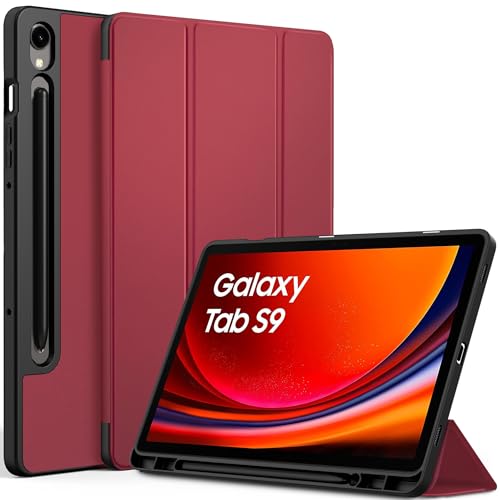 EasyAcc Hülle für Samsung Galaxy Tab S9 FE 10.9 Zoll/ S9 2023 11 Zoll mit S Pen Halter - Ultra Dünn mit Standfunktion Slim PU Leder Schutzhülle, Rotwein von EasyAcc