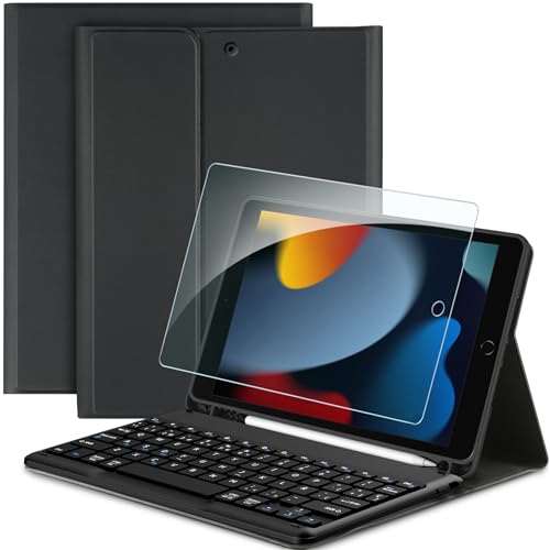 EasyAcc Spanische Tastatur Hülle Kompatibel mit iPad 10.2 Zoll 9. / 8. und 7 Generation mit Schutzfolie, Abnehmbar Tastatur Schutzhülle mit Pencil Halter, Schwarz von EasyAcc