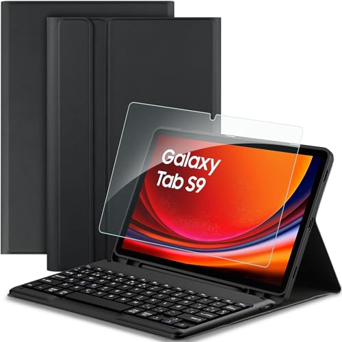 EasyAcc Tastatur Hülle Kompatibel mit Samsung Galaxy Tab S9/S9 FE 2023 11 Zoll mit Schutzfolie, [Spanisch], Abnehmbar Tastatur Schutzhülle mit Pencil Halter, Schwarz von EasyAcc