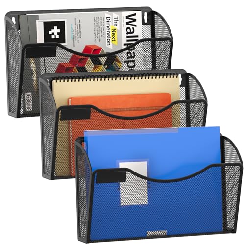 EasyPAG Metall Querformat A4 Zeitschriftenhalter Wand Zeitschriften Wandhalter Aktenablage Dokumentenhalter Hängend Magazin Organizer mit Tag-Platte,3er-Pack,Schwarz von EasyPAG