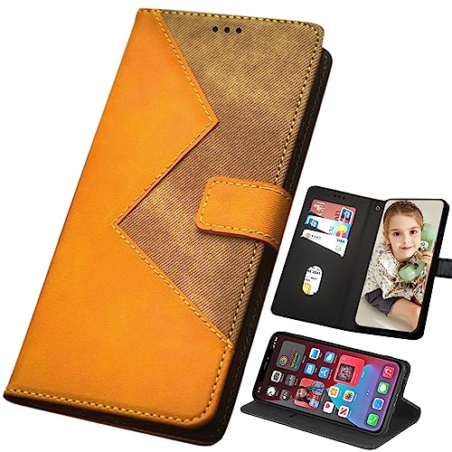 EasyShow Handyhülle für Xiaomi 14T, Farbiges Spleißen Tasche Kompatibel für Xiaomi 14T, [Kartenfach] Cover Flip Case für Xiaomi 14T Klapphülle-Gelb von EasyShow