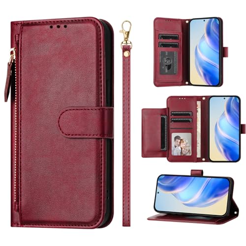 EasyShow Wallet Hülle für iPhone 16e, PU Leder Handyhülle Brieftasche mit Reißverschluss und Mehreren Fächern, Premium Flip Leder Handyhülle für iPhone 16e von EasyShow