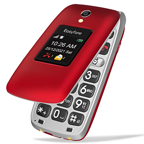 Easyfone Prime-A1 Pro GSM Seniorenhandy Klapphandy ohne Vertrag, Großtasten Mobiltelefon Einfach und Tasten Notruffunktion | Hörgeräte kompatibel | Taschenlampe und Ladestation (2G, Rot) von Easyfone