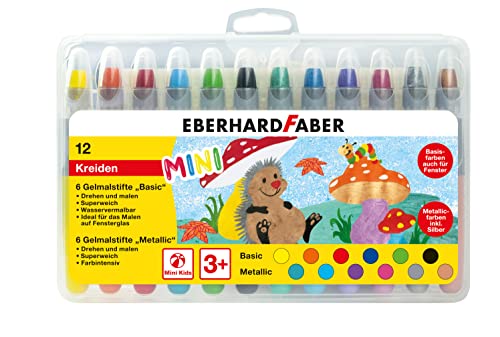 Eberhard Faber 529112 - Gelmalstifte Basic und Metallic mit weicher Mine und Schiebehülse, 12 Gelstifte im Kartonetui von Eberhard Faber