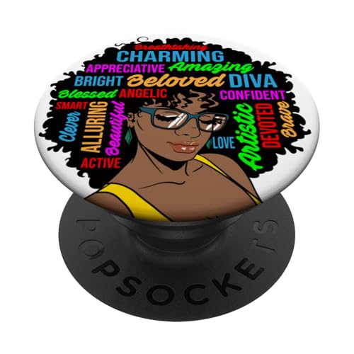 Charmante Melanin Frau braune Haut Königin schwarzes Mädchen Magie PopSockets Klebender PopGrip von Ebony Fuller Shopp