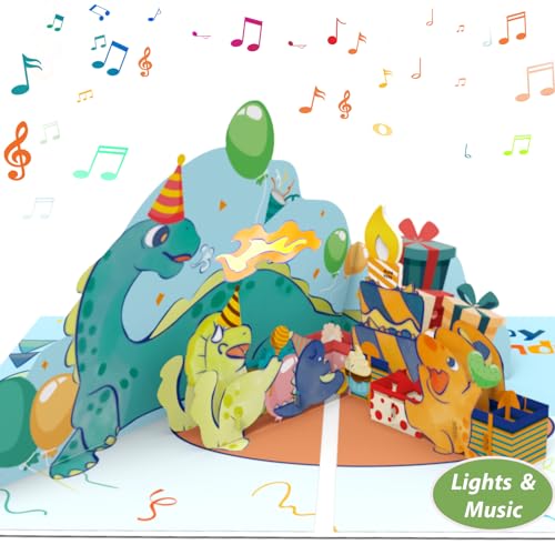 Geburtstagskarte mit Musik, Dino Geburtstagskarte musik für Junge Kinder, 3D Pop Up geburtstagskarte kinder mit LED Kerze für Junge 1 Jahr,2 Jahre,3 Jahre,4 Jahre,5 Jahre,6 Jahre,7 Jahre,8 Jahre von Ecloverlife