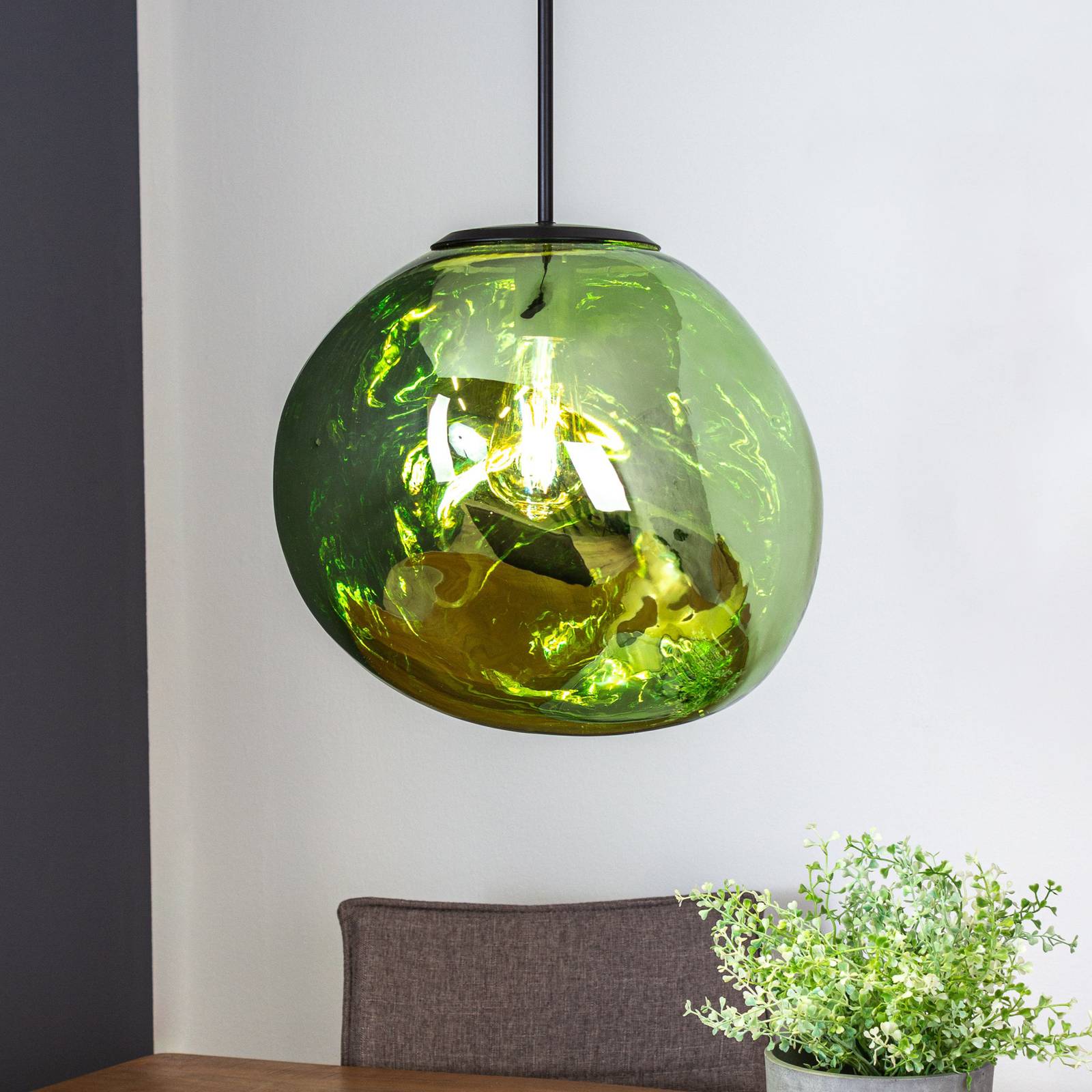 Hängeleuchte Canopus, grün, Ø 36 cm, Glas, E27 von Eco-Light