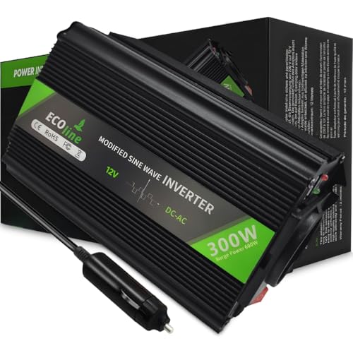 EcoLine - 12V Inverter für Zigarettenanzünder 220V / 230V - Leistung 300W / 600W - Modifizierte Sinuswelle - Auto-Inverter - Steckdose - Auto-Ladegerät von EcoLine