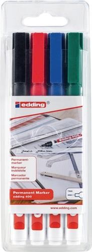 Edding Permanentmarkerset 400 schwarz/rot/blau/grün Strich-B.1mm Rundspitze von Edding