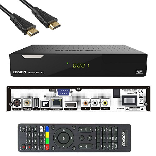 Edision PICCOLLO S2+T2/C Combo Receiver H.265/HEVC (DVB-S2, DVB-T2, DVB-C,) CI Full HD USB Schwarz inkl. HDMI Kabel von Edision
