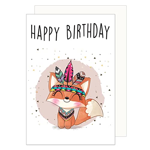 Edition Seidel Premium Geburtstagskarte für Kinder mit Umschlag. Kindergeburtstag Glückwunschkarte Billet Grusskarte Happy Birthday Mädchen Fuchs (G3378 SW023) von Edition Seidel