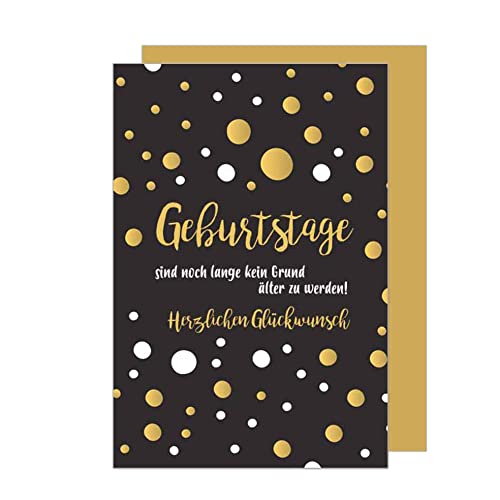 Edition Seidel Premium Geburtstagskarte mit Goldprägung und Umschlag. Glückwunschkarte Grusskarte Billet Geburtstag Happy Birthday Mann Frau Karte Punkte Dots (G2329 SW023) von Edition Seidel