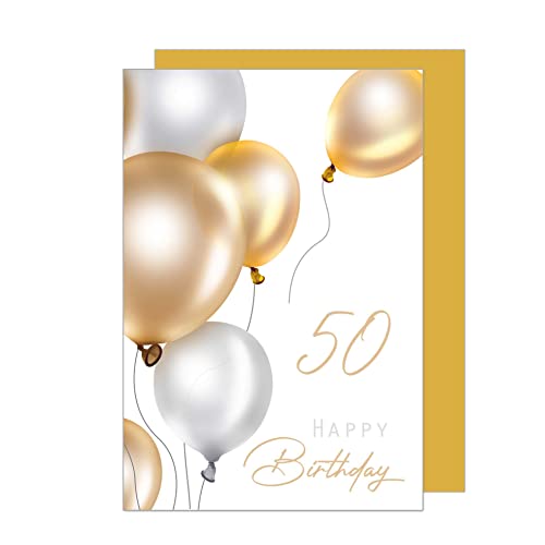 Edition Seidel Premium Glückwunschkarte zum 50. Geburtstag mit Umschlag. Geburtstagskarte Grusskarte Billet Luftballons Karte Happy Birthday Mann Frau (GZ349-50 SW023) von Edition Seidel