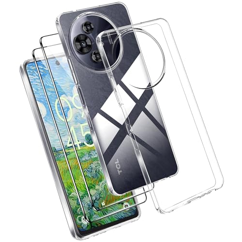 Effcotuo Hülle für TCL 50 Pro NxtPaper/TCL 50 NxtPaper 5G Cover mit 2 Stücke Panzerfolie für Panzerglas Displayschutzfolie Schutzfolie Durchsichtig Handyhülle Transparent Silikon TPU Schutzhülle Case von Effcotuo