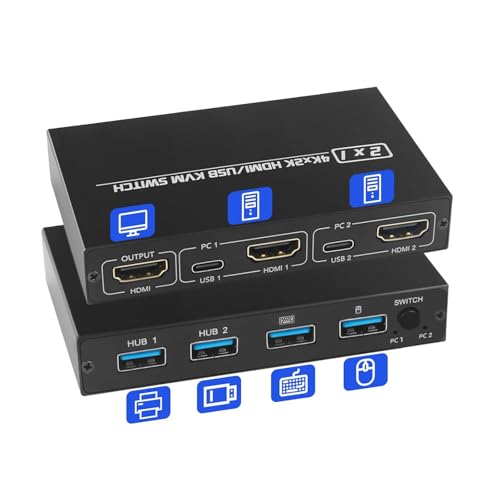 KVM Switch 2 PC 1 Monitor KVM Switch HDMI Switch 4K @30Hz Wireless Tastatur Maus Drucker Freigabe mit 2 USB 2.0 Kabel von Effdrdfs