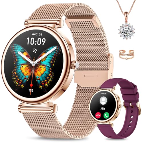 Efolen Smartwatch Damen(２Band+Halskette+Ring) 1,27" Fitnessuhr mit SpO2 Herzfrequenz Schlafmonitor Schrittzähler, Fitness Tracker mit 120+Sport Modi für iOS Android, Damen Uhr Smartwatch Rosegold von Efolen