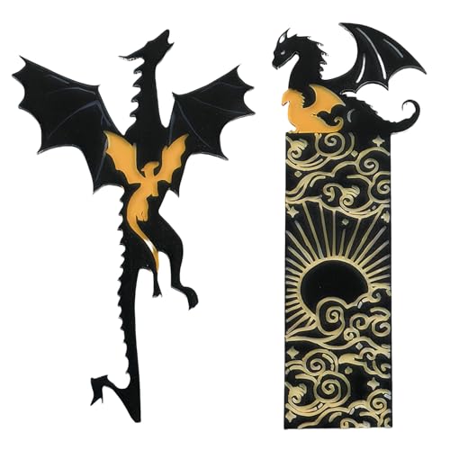 2 Stück Acryl Lesezeichen 2mm, Personalisierte Lesezeichen Kinder Einschulung Schwarze Goldene Drachen, Bookmarks for Reading Geschenke für Frauen Männer Studenten Lehrer von Ehuihuan