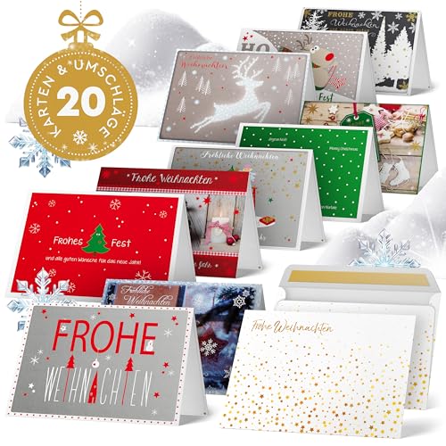 Eigenart® Weihnachtskarten mit Umschlag Set - 20er Set Weihnachts Postkarten - Weihnachtskarten Set mit Umschlag & verschiedenen Motiven - Weihnachten Karten - Postkarten Weihnachten von Eigenart