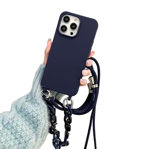 Einaily Handykette Hülle mit Armband für iPhone 16 Plus Necklace Handyhülle Schultergurt Silikon TPU Cover mit Kordel zum Umhängen Schutzhülle mit Stylische Band Case für iPhone 16 Plus,Navy Blau von Einaily