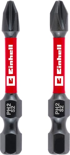 Original Einhell Impact-Bits, 2-tlg., 50 mm, PH2 (S2-Stahl, Torsionszone, effiziente Kraftübertragung, roter Farbring, C 6.3 Schaft) von Einhell