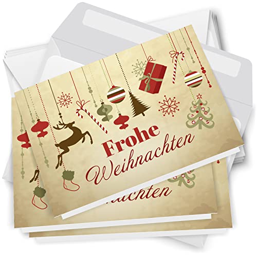 10 Weihnachtskarten Grußkarten zu Weihnachten - Klappkarten mit Umschlägen - Frohe Weihnachten Vintage Modern Edel Beige von Einladungskarten Manufaktur Hamburg