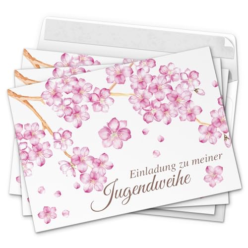 10 x Einladungskarten zur Jugendweihe mit Umschlag/Blütenbaum rosa für Jungen und Mädchen/Jugendweihekarten/Einladungen zur Feier von Einladungskarten Manufaktur Hamburg